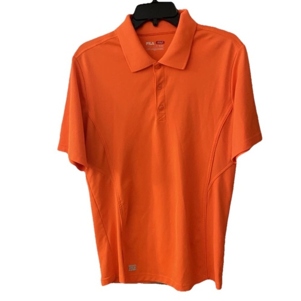 FILA Polo Shirt Mens Small Orange 100% Polyester Performance Golf Short Sleeve